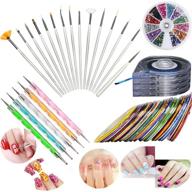 🎨 nail art kit: joyjuly - 30 striping tape, 4 striping roller boxes, 12 colors rhinestones, 5 dotting pens, 15 brush set logo