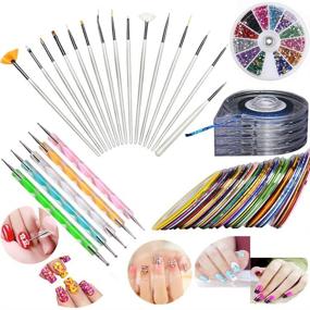 img 4 attached to 🎨 Nail Art Kit: JOYJULY - 30 Striping Tape, 4 Striping Roller Boxes, 12 Colors Rhinestones, 5 Dotting Pens, 15 Brush Set