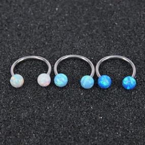 img 1 attached to 16G Opal Stainless Steel Horseshoe Circular Barbell Nose Hoop Ring Lip Helix Earrings Septum Ring for ZS