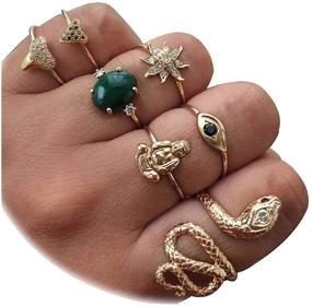 img 4 attached to 🌈 Bohemian Joint Midi Retro Gem Finger Ring Sets - 10 to 15 Crystal Knuckle Stacking Rings for Women and Teen Girls with Comfort Fit Size 5-9