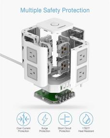 img 2 attached to TESSAN Power Strip Tower: 8 Outlets, 4 USB Ports, Surge Protection, 10 ft Extension Cord - Ideal Dorm Room Charging Tower & Essentials