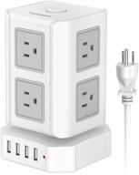 tessan power strip tower: 8 outlets, 4 usb ports, surge protection, 10 ft extension cord - ideal dorm room charging tower & essentials logo