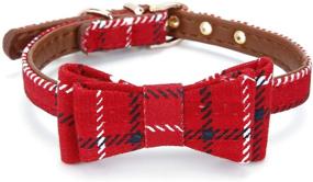 img 1 attached to 🍓 StrawberryEC Small Dog Puppy Collar: Adjustable Leather Collar with ID Buckle, Cute Red Plaid Bandana Design