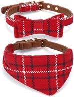 🍓 strawberryec small dog puppy collar: adjustable leather collar with id buckle, cute red plaid bandana design logo