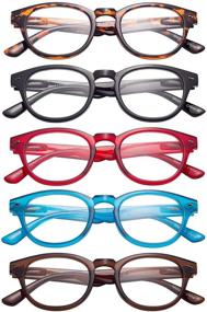 img 4 attached to 👓 LianSan 5 Pairs Round Reading Glasses with Spring Hinges for Men and Women, L3712 in Black, Red, Blue, Brown, and Demi