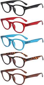 img 3 attached to 👓 LianSan 5 Pairs Round Reading Glasses with Spring Hinges for Men and Women, L3712 in Black, Red, Blue, Brown, and Demi