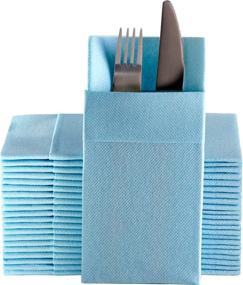 img 4 attached to 🍽️ 50 Pack of Linen-Feel Disposable Paper Hand Napkins with Built-in Flatware Pocket - Ideal for Kitchen, Bathroom, Parties, Weddings, Dinners or Events - Baby Blue Cloth-Like Absorbent Dinner Napkins