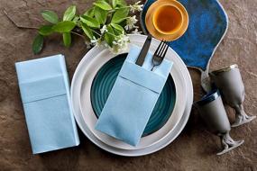 img 3 attached to 🍽️ 50 Pack of Linen-Feel Disposable Paper Hand Napkins with Built-in Flatware Pocket - Ideal for Kitchen, Bathroom, Parties, Weddings, Dinners or Events - Baby Blue Cloth-Like Absorbent Dinner Napkins