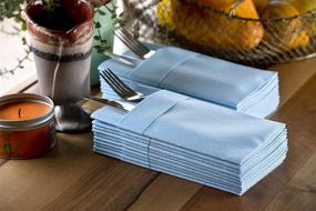 img 2 attached to 🍽️ 50 Pack of Linen-Feel Disposable Paper Hand Napkins with Built-in Flatware Pocket - Ideal for Kitchen, Bathroom, Parties, Weddings, Dinners or Events - Baby Blue Cloth-Like Absorbent Dinner Napkins