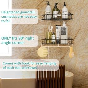 img 2 attached to 🛁 2PACK Bathroom Shower Caddy Corner Shelf Organizer with 8 Non-Drilling Hooks, Wall Mounted Storage Rack for Kitchen Toilet Dorm - Traceless Adhesive Hooks Included