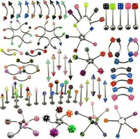 img 1 attached to 🔮 CrazyPiercing Lot of 110PCS Body Jewelry Piercing Set for Eyebrow, Navel, Belly, Tongue, Lip – Bar Rings Galore!