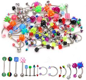 img 4 attached to 🔮 CrazyPiercing Lot of 110PCS Body Jewelry Piercing Set for Eyebrow, Navel, Belly, Tongue, Lip – Bar Rings Galore!