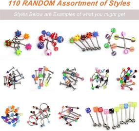 img 2 attached to 🔮 CrazyPiercing Lot of 110PCS Body Jewelry Piercing Set for Eyebrow, Navel, Belly, Tongue, Lip – Bar Rings Galore!