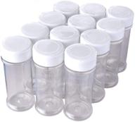 🌶️ 12-pack of 6 oz. food-grade spice jars - empty clear plastic bottles with white sprinkle top lids for storing, dispensing salt, sweeteners, and spices - ideal for kitchen and home spice organization логотип