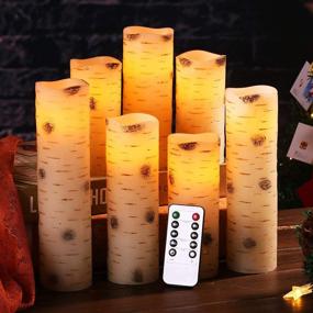 img 3 attached to 🕯️ Set of 7 Flameless LED Birch Bark Effect Candles (D:2.2'' x H:5''5''6''6''7''8''9'') Ivory Real Wax Pillar Battery Operated Candles, 10-Key Remote Control, Cycling 24 Hours Timer