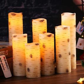 img 1 attached to 🕯️ Set of 7 Flameless LED Birch Bark Effect Candles (D:2.2'' x H:5''5''6''6''7''8''9'') Ivory Real Wax Pillar Battery Operated Candles, 10-Key Remote Control, Cycling 24 Hours Timer