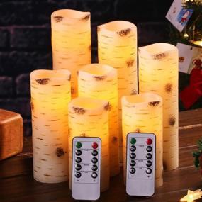 img 4 attached to 🕯️ Set of 7 Flameless LED Birch Bark Effect Candles (D:2.2'' x H:5''5''6''6''7''8''9'') Ivory Real Wax Pillar Battery Operated Candles, 10-Key Remote Control, Cycling 24 Hours Timer