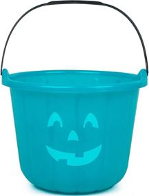 img 2 attached to SCS Direct 8,5-дюймовая корзина для конфет Teal Pumpkin - хэллоуинская ведерка для хранения и сбора сладостей для шалостей Джека с фонарем