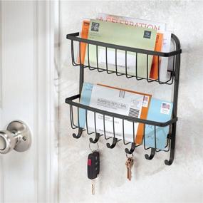 img 3 attached to 📬 mDesign Farmhouse Wall Mount Mail Organizer Storage Basket - Dual Tier, 6 Hooks - Entryway, Mudroom, Hallway, Kitchen, Office - Holds Letters, Magazines, Coats, Leashes, Keys - Matte Black Finish