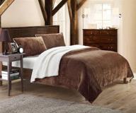 🛌 plush microsuede sherpa queen blanket by chic home - evie edition in brown - 3-piece set logo