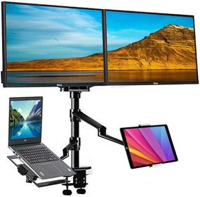img 4 attached to Height Adjustable Desk Bed Holder Mount Stand for 10-17 inch Laptop and Double Monitor 💻 (11-27 inch) with MacBook, iPad Pro, iPad Air, iPad Mini, and Tablets 9-13 inch Compatibility (Black)