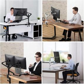img 3 attached to Height Adjustable Desk Bed Holder Mount Stand for 10-17 inch Laptop and Double Monitor 💻 (11-27 inch) with MacBook, iPad Pro, iPad Air, iPad Mini, and Tablets 9-13 inch Compatibility (Black)