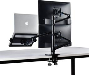img 2 attached to Height Adjustable Desk Bed Holder Mount Stand for 10-17 inch Laptop and Double Monitor 💻 (11-27 inch) with MacBook, iPad Pro, iPad Air, iPad Mini, and Tablets 9-13 inch Compatibility (Black)