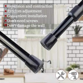 img 2 attached to Adjustable Tension Curtain Rods, Set of 2 - 28 to 43 Inches Spring 🔧 Loaded Closet Rods with Cupboard Bars - Tensions Rod for Windows, Kitchen, Bathroom, Cupboard, Wardrobe (Black)