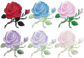 img 1 attached to 🌹 Colorful Rose Embroidered Patches - 3 Pack, Iron On/Sew On Applique, Custom Backpack Patches for Women, Girls, Kids (Purple)