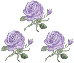 img 4 attached to 🌹 Colorful Rose Embroidered Patches - 3 Pack, Iron On/Sew On Applique, Custom Backpack Patches for Women, Girls, Kids (Purple)