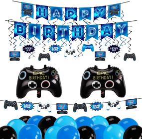 img 1 attached to 🎮 Decorlife Video Game Birthday Party Decorations and Favors Kit for Boys - Complete Pack with Backdrops, Photo Booth Props, Wristbands - Blue (99pcs)