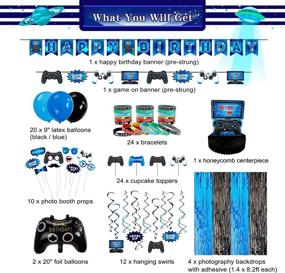 img 3 attached to 🎮 Decorlife Video Game Birthday Party Decorations and Favors Kit for Boys - Complete Pack with Backdrops, Photo Booth Props, Wristbands - Blue (99pcs)