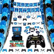 🎮 decorlife video game birthday party decorations and favors kit for boys - complete pack with backdrops, photo booth props, wristbands - blue (99pcs) логотип