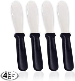 img 1 attached to 4-Piece Wide Blade Stainless Steel Butter Spreader Knives with Black Plastic Handles - Ideal for Sandwiches, Condiments, Soft Cheese - Bread Knives Set