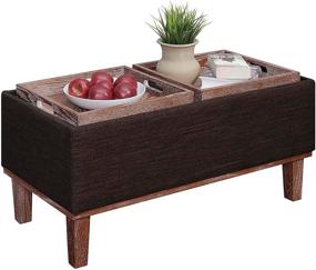 img 3 attached to 🏮 Convenience Concepts Brentwood Storage Ottoman, Mocha Faux Linen with Brown Trays: Designs4Comfort