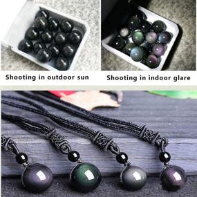 img 2 attached to 🌈 Black Obsidian Pendant with 16mm Rainbow Eyes Beads - Sinymilk Natural Stone Necklace for Lucky Blessing