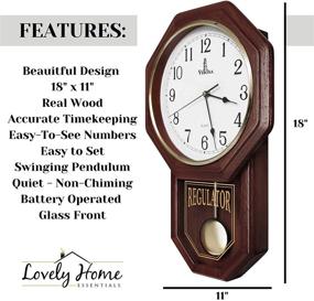 img 2 attached to 🕒 Stylish Pendulum Wall Clock: Decorative Schoolhouse Design, Silent & Battery Operated – Ideal for Home Decor & Gifts 18"x11