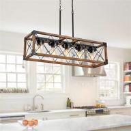 🏡 trongee rustic island light with glass shades, linear wooden pendant light with black metal finish for kitchen island, dining room, farmhouse kitchen chandelier, living room logo