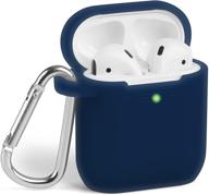 🔵 силиконовый чехол для airpods с карабином | защитная амортизационная оболочка для apple airpod 2 и 1 | цвет – темно-синий | открытый передний светодиодный индикатор логотип