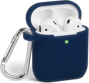 img 4 attached to 🔵 Силиконовый чехол для AirPods с карабином | Защитная амортизационная оболочка для Apple AirPod 2 и 1 | Цвет – темно-синий | Открытый передний светодиодный индикатор