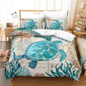 img 3 attached to Transform Your Room into a Tranquil Oasis with Ocean 🐢 Turtle Duvet Cover Set - King Size with 2 Pillowcases Included!