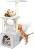 🐱 deluxe 36-inch cat tree climbing tower condo house with sisal scratching posts - kitten activity centre playhouse, pet furniture cat tower with padded condo, tunnel, and mouse toy logo