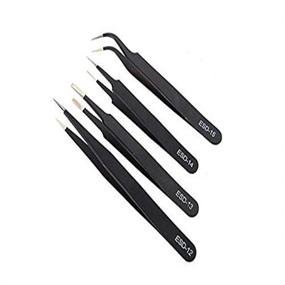 img 3 attached to 🔧 Professional ESD Tweezers Set: Anti-Static Stainless Steel for Eyelash Extension, Electronics & Jewelry-Making - Straight and Curved Tips - Black (4 Pcs)