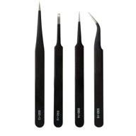 🔧 professional esd tweezers set: anti-static stainless steel for eyelash extension, electronics & jewelry-making - straight and curved tips - black (4 pcs) logo