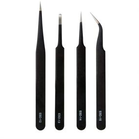 img 4 attached to 🔧 Professional ESD Tweezers Set: Anti-Static Stainless Steel for Eyelash Extension, Electronics & Jewelry-Making - Straight and Curved Tips - Black (4 Pcs)