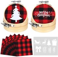 🎄 christmas embroidery hoop kit: 24 pieces bamboo hoop, plaid fabric & heat transfer patterns for festive ornaments (3.2 inch) logo