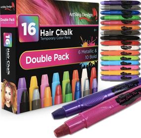 img 4 attached to 🌈 Hair Chalk 16 Color Double Pack with Glitter Accents - Temporary Hair Color Pens for Vibrant Styles