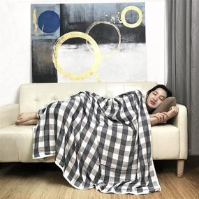 img 1 attached to 🌿 Two-Layer Bamboo Fiber Gauze Cooling Blanket - Soft, Breathable & Lightweight Blanket for Hot Sleepers - Ideal for Outdoor, Camping - Double Sided Check Bamboo - 59 X 78 Inch - Blue