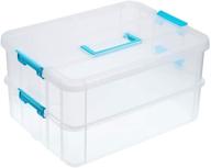 btsky 2-layer stack & carry box: portable plastic storage container organizer for stationery, sewing, art crafts, jewelry, and beauty supplies - blue logo