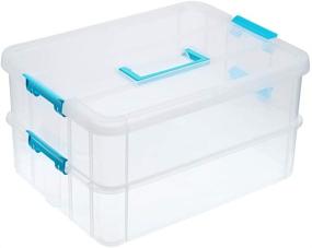 img 4 attached to BTSKY 2-Layer Stack & Carry Box: Portable Plastic Storage Container Organizer for Stationery, Sewing, Art Crafts, Jewelry, and Beauty Supplies - Blue